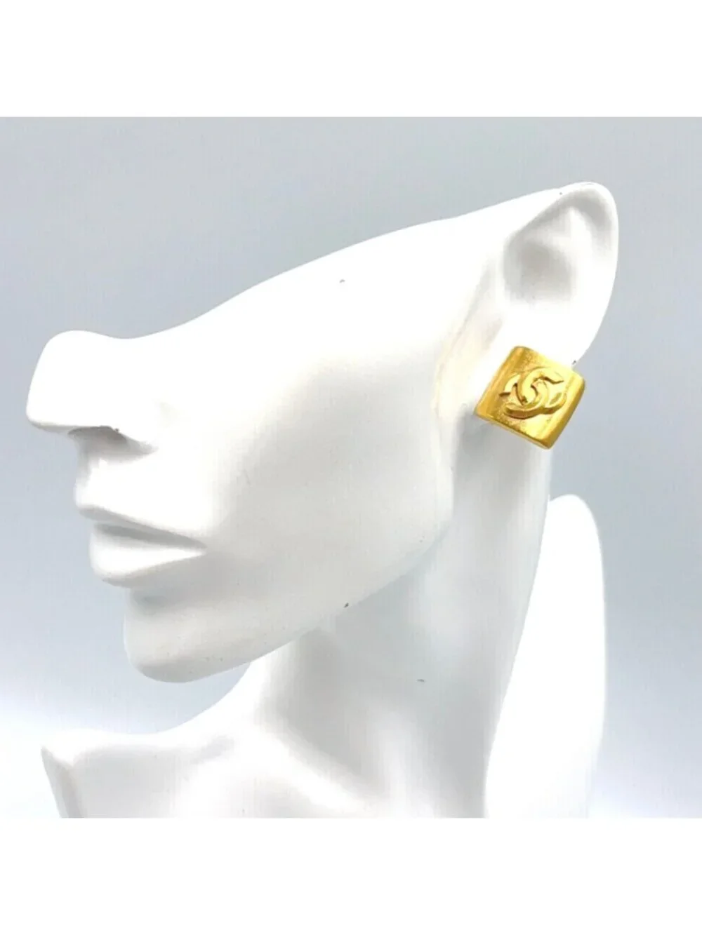 Chanel CC Logo Square Gold Plated Earrings